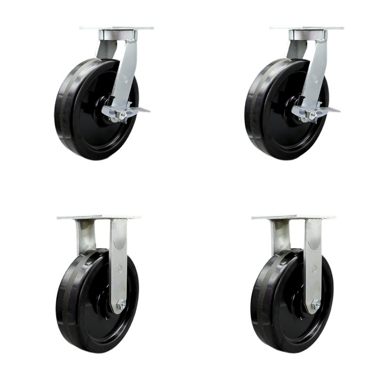 Ensemble de roulettes pivotantes extra-robustes avec roulettes phénoliques 2 freins 2 rigides SCC