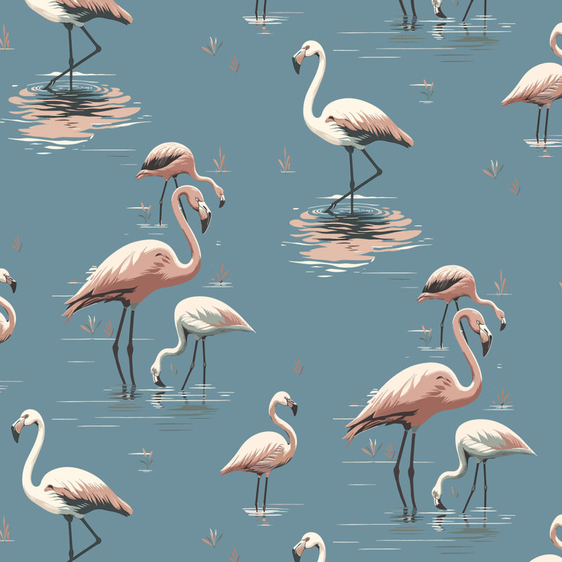 Flamingo - Coastal Blue Wallpaper, Blue, Self-adhesive