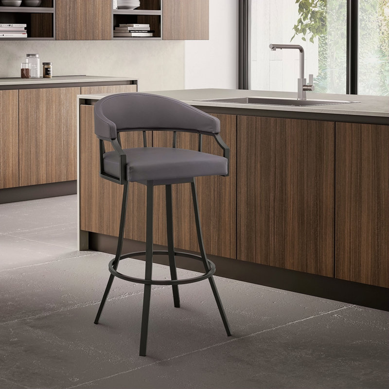 Tabouret de bar pivotant 30 po gris ardoise et métal noir