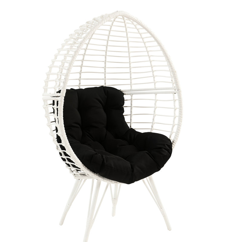 Fauteuil d'extérieur en tissu noir et blanc avec base en métal, éléments, coussin en mousse, limite de poids de 220 lb, hauteur de siège de 17 po, profondeur de 26 po, largeur de 40 po, structure de patio de 32 po et confort de 32 lb, fabrication, soutien,
