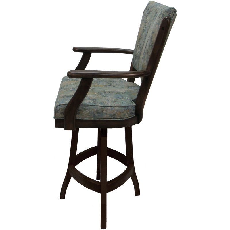 Très grand tabouret pivotant en bois Irminger, Mélange de polyester bleu / cadre brun