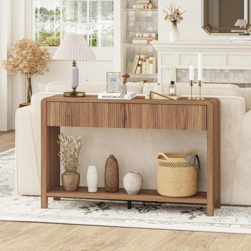 Guinna 2-Drawer Wood Console Table, Walnut