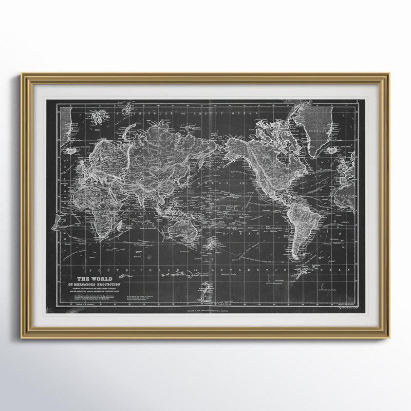 " Vintage World Map VI ", Gold, 31" H x 43" W x 1.5" D