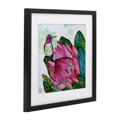 Hummingbird And Protea Framed Print Under Glass, design by Lisa Morales