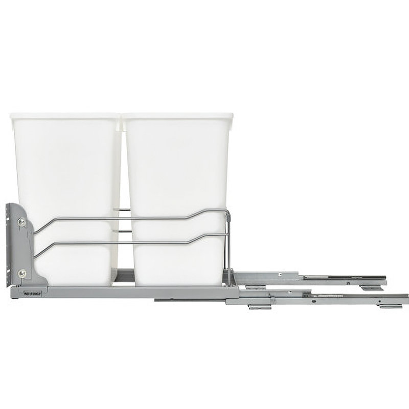 Rev-A-Shelf Double Pull Out Trash Can 27 Qt with Soft-Close, White