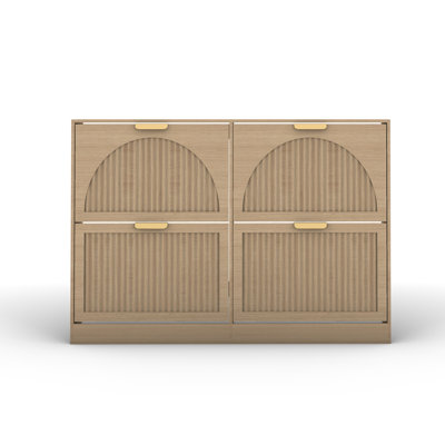 47.24" W Fluted Shoe Storage Cabinet with 4 Flip Drawers, 24-32 Pair Narrow Entryway Shoe Organizer with Adjustable Shelves & Metal Handles