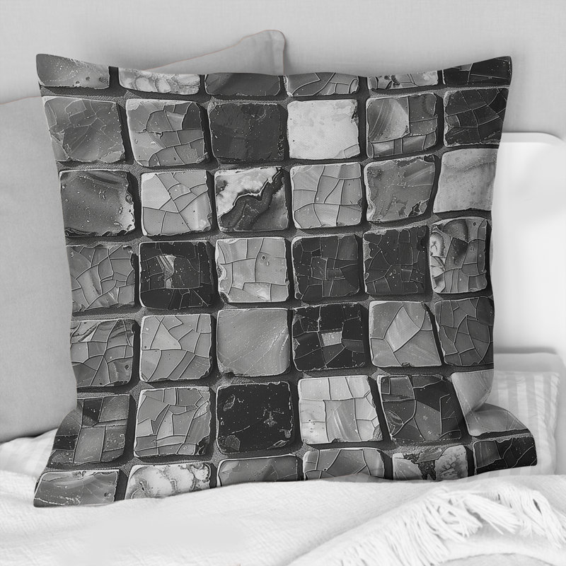 Carreau de mosaïque gris moderne II - Coussin décoratif moderne, H 18 po x l 18 po