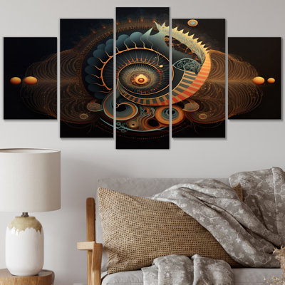 Future Harmony Minimal Retro Soundwaves II - Abstract Shapes Canvas Wall Art - 5 Panels