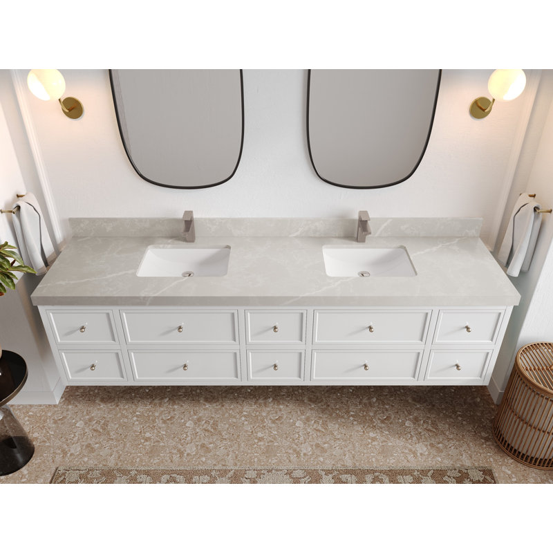 Flottant 84 po Roswell X P 22 po De salle de bain Calacatta Poanazzo Quartz, Gris perle