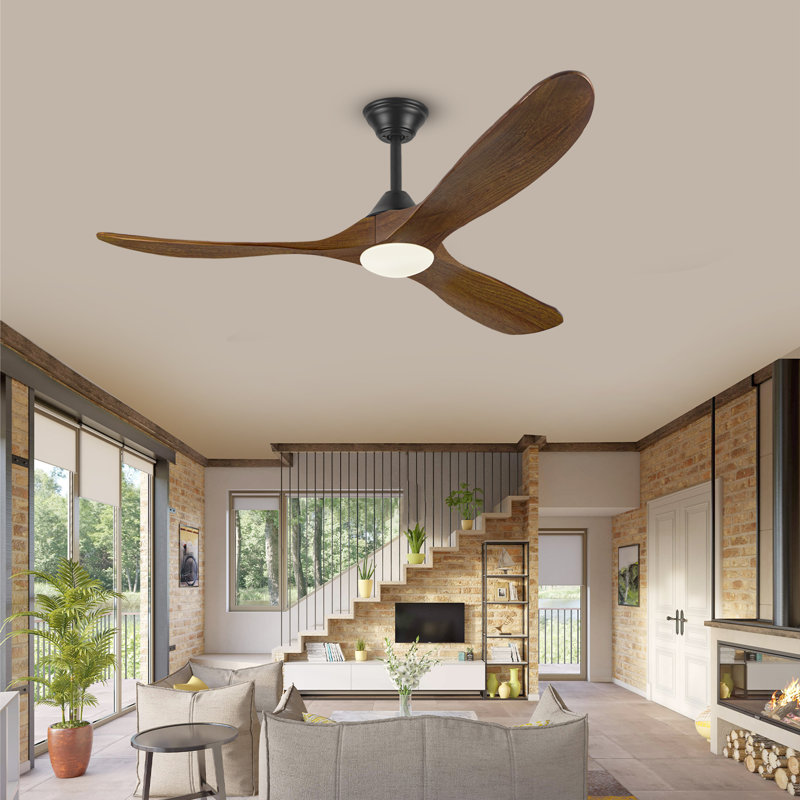 Ventilateur de plafond en bois massif à 3 pales avec lumière, ventilateur de ferme moderne, application intelligente et télécommande, moteur CC réversible silencieux, 6 vitesses, lumière DEL à intensité variable