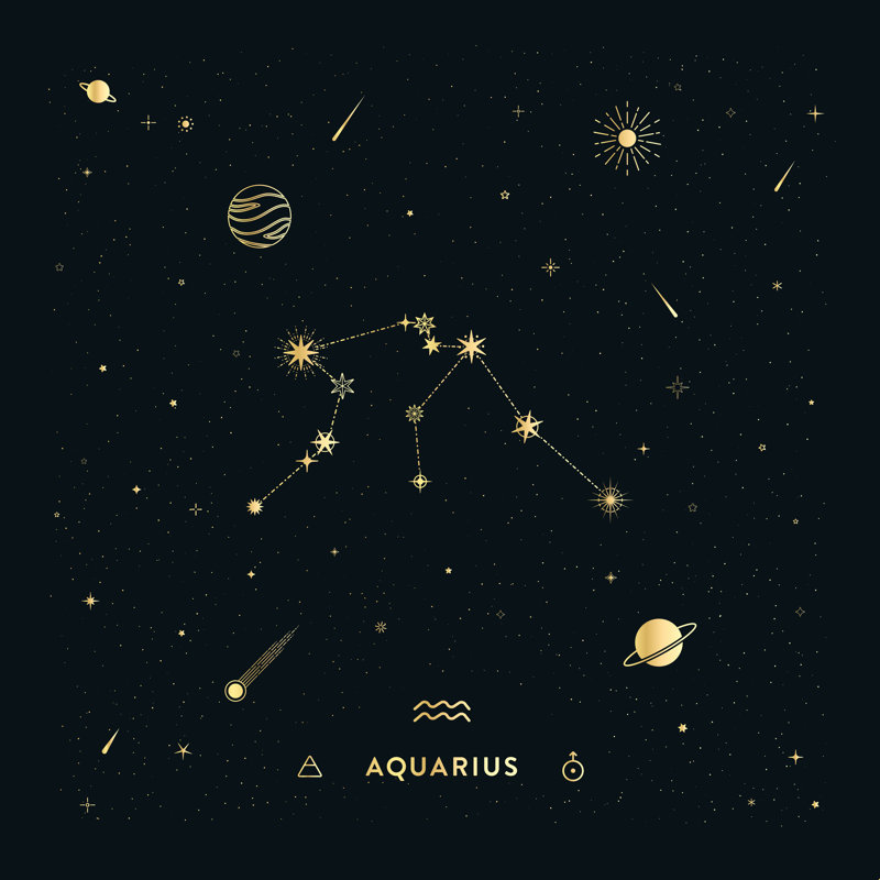 Aquarius Constellation en or, H 12 po x l 12 po