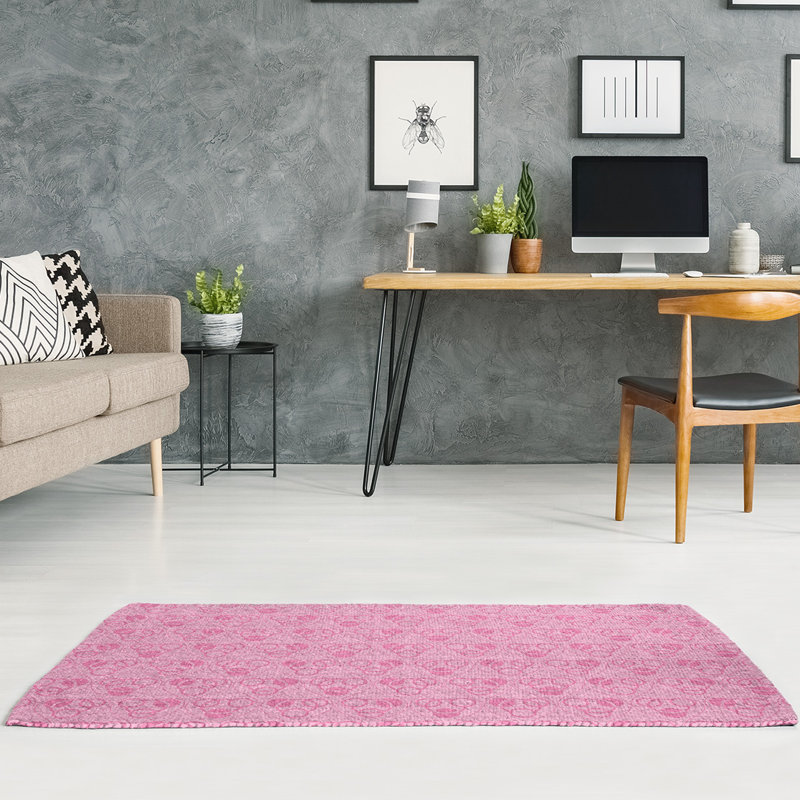 Tapis rose/rouge vagues cercles et vagues monochromes, Rectangle 5 pi x 7 pi