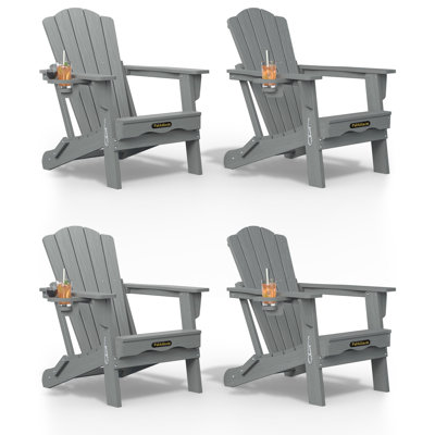 Pakkdiarie Folding Adirondack Chair with Cup Holder,HDPE Outdoor Chair with Comfort Ergonomic Seat for Patios,Lawn,Garden, Backyard Use