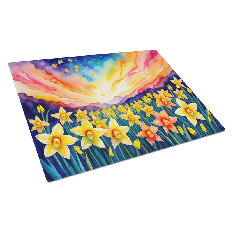 Grande planche à découper en verre couleur jonquilles