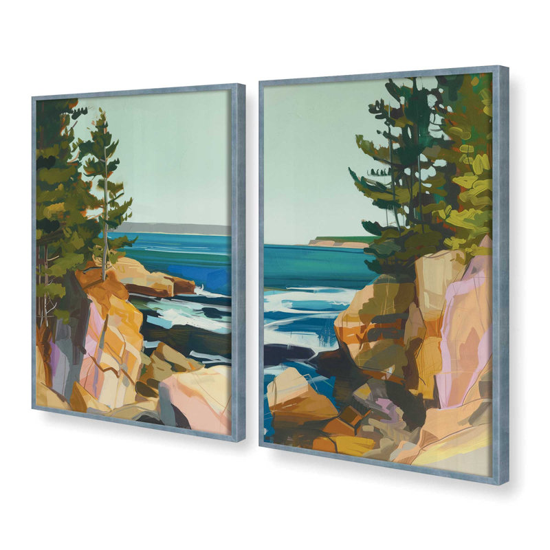 Seacliff Whispers, ensemble de 2 pièces encadrées sur papier par Azure Artisanal Studio, Ciel électrique