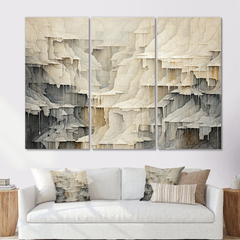 Beige et gris, simple cascade de falaise, Toile tendue, H 32 po x l 48 po x P 1 po