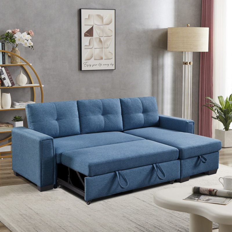 Apollo 92" Modular Convertible Reversible Sleeper Sectional Fabric Sofa With Storage Chaise