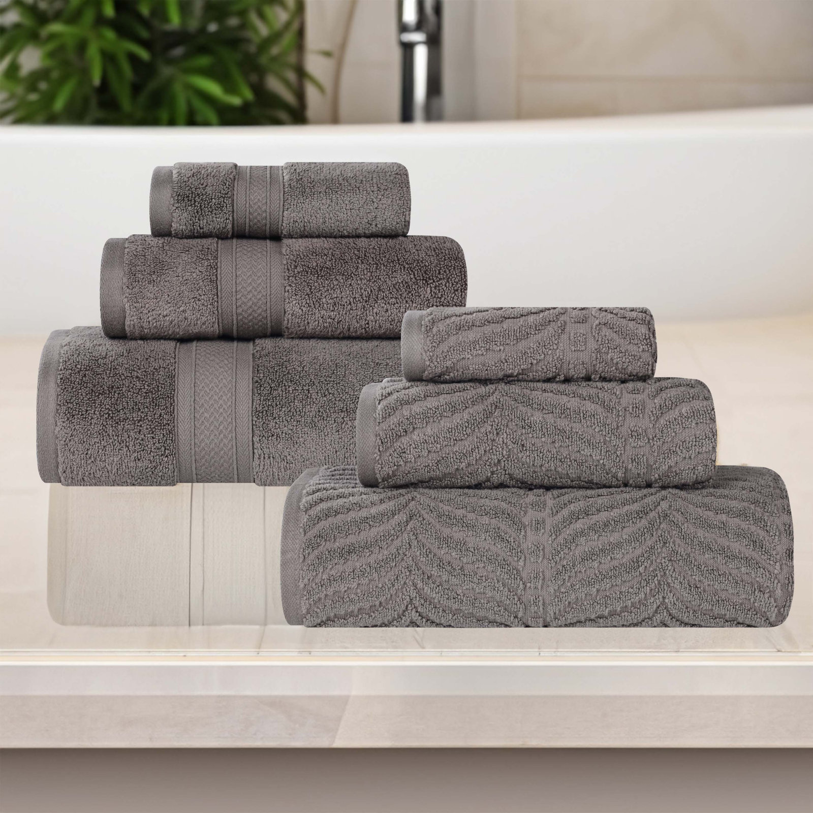 Amaretto 6-Piece Chevron Cotton Towel Set, Charcoal
