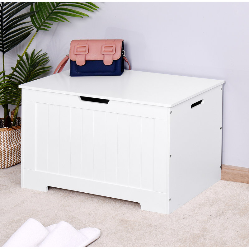 Armoire de rangement blanche avec 2 charnières de sécurité et coffre à jouets en bois