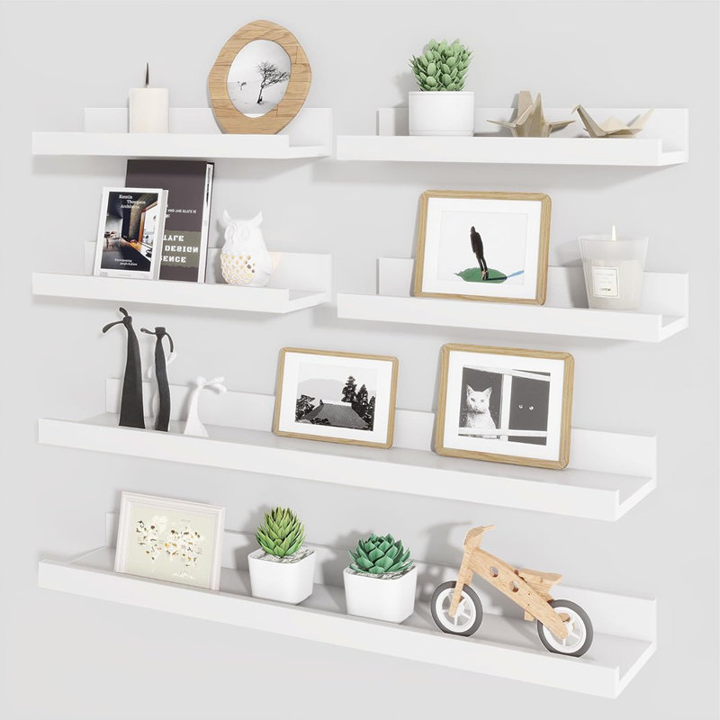 Tablettes flottantes murales avec rebord pour salon, chambre à coucher, chambre de bébé, salle de bain, cuisine - Tablettes flottantes blanches pour la décoration et le rangement