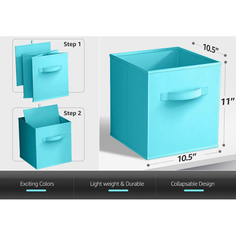 Sorbus 11 Inch Foldable Fabric Storage Cube Bin with Handle - for Organizing Home, Closet, Bedroom, Playroom, and More, Single, Aqua