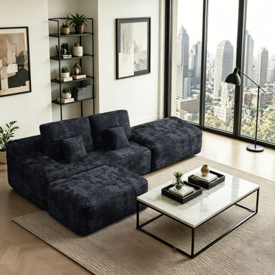 Lazar 105" Wide Modern Left-Arm Modular Corduroy Sectional Sofa With 2 Ottomans, Plush Foam Design
