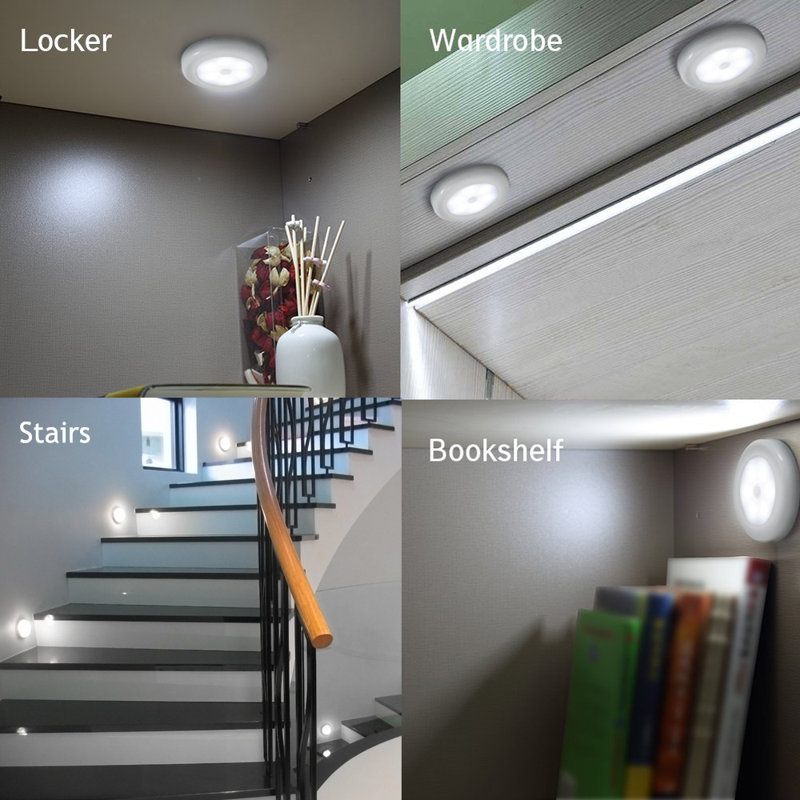 LED Motion Sensor Lights - Cordless Battery Powered Built-in Magnets Optional Sticky Pads - Motion Sensing Bathroom Hallway Closet Nightlight