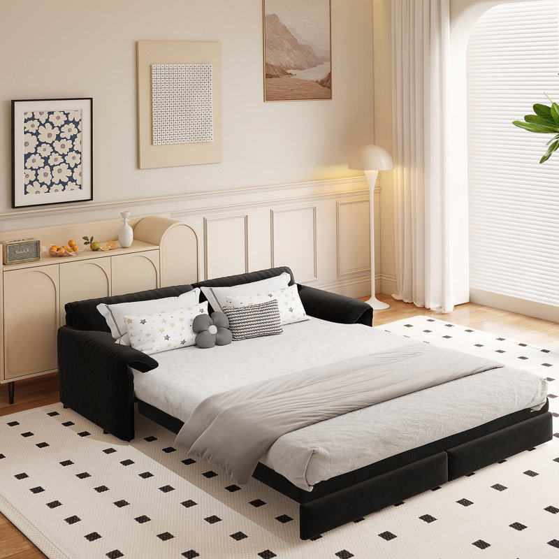 Canapé-lit convertible grand 3-en-1 avec rangement latéral, causeuse multifonctionnelle en velours pour le salon et la chambre à coucher