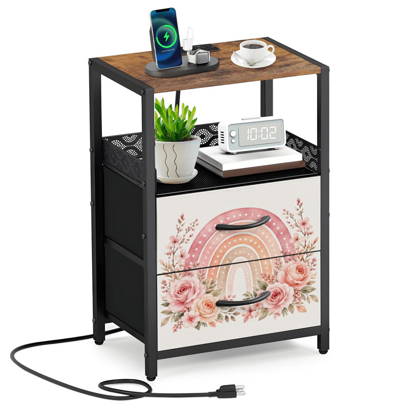 Table de chevet 2 tiroirs en tissu avec station de charge Be Kind