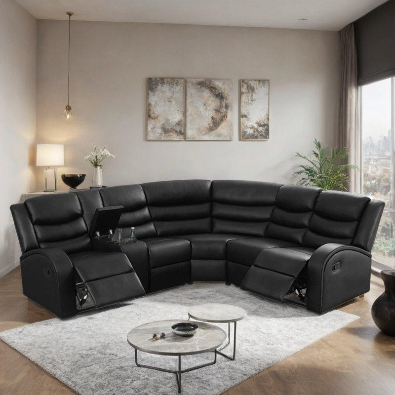 3-Piece Manual Reclining Sectional Sofa With Storage Console and Cup Holders