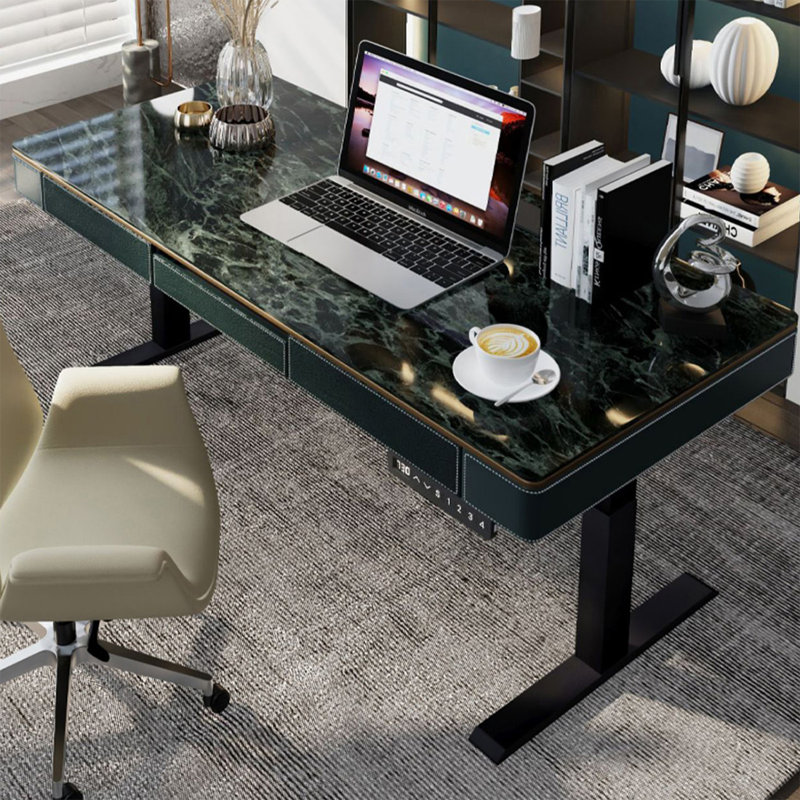 Bureau debout vert en pierre frittée avec tiroirs, H 47,24 po x l 70,87 po x P 31,5 po