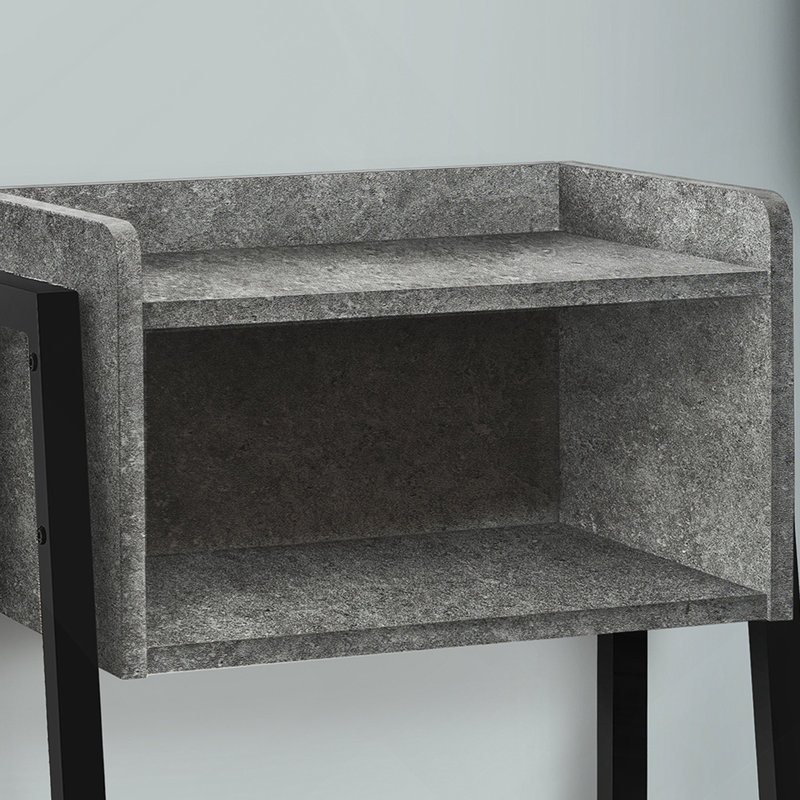 Table d'appoint, côté, bout, table de chevet, lampe, stratifié gris, métal noir, contemporain, moderne, Charbon/Noir