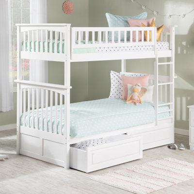 Columbia Solid Wood Standard Ladder Storage Bunk Bed with Raised Panel Under Bed Drawers