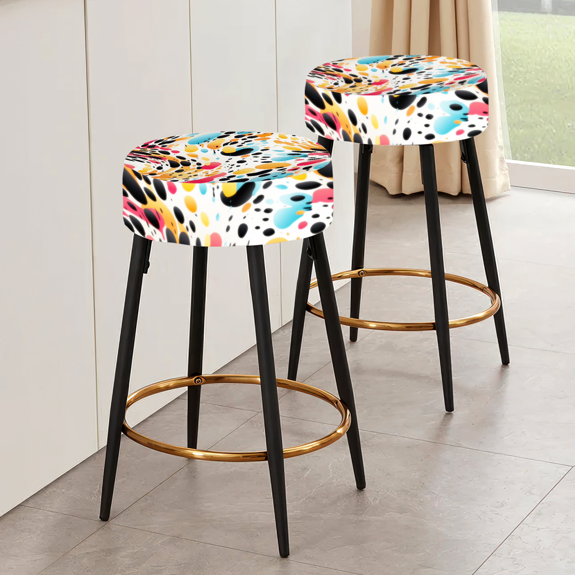 Stools Set Leopard Print Bar Stool Leopard Mid-Century Brass Bar