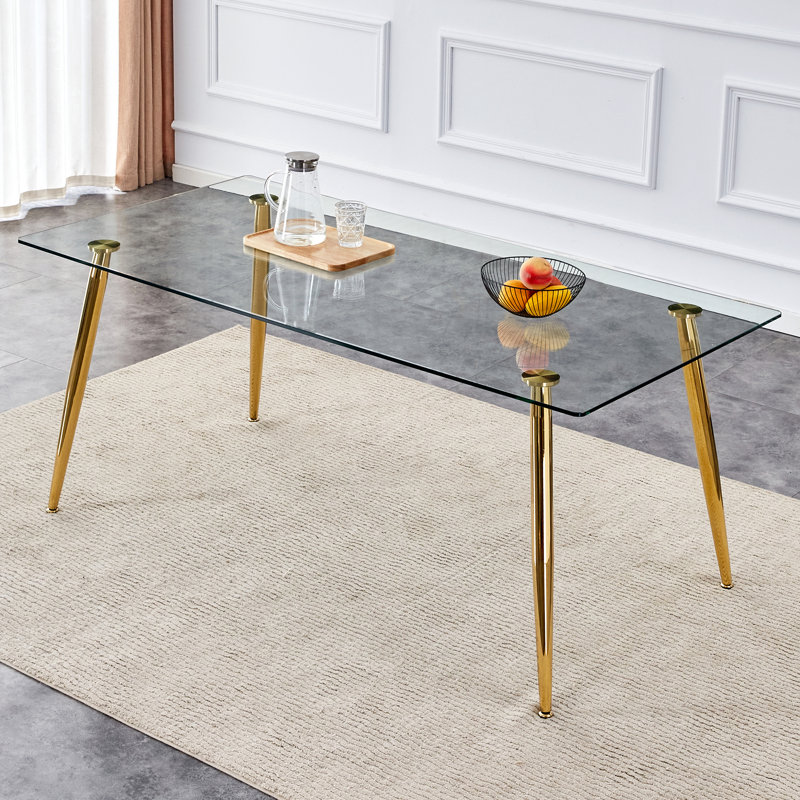 Bartlesville Metal Base Dining Table, Gold, 29.5"H x 51.2"L x 31.5"W