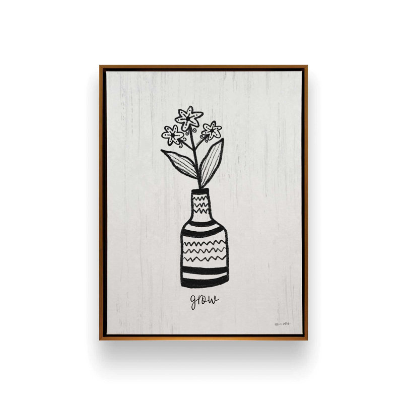 «Funky Flowers - Grow» par Annie Lapoint, reproduction d'art, L 30 x H 40, Toile avec cadre, Doré