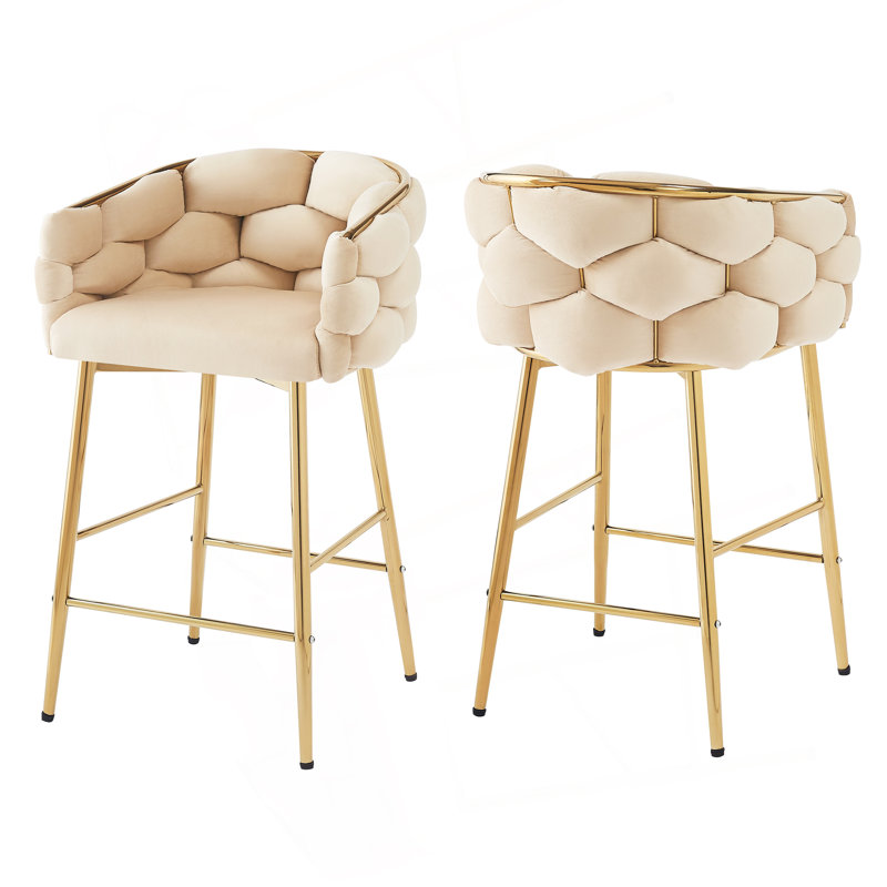 Ensemble de 2 tabourets de comptoir de 28 po, ensemble de 2 tabourets de comptoir beige avec structure en fer, dossier et coussin moelleux, repose-pieds, convient à la cuisine / chambre à coucher / salle à manger.