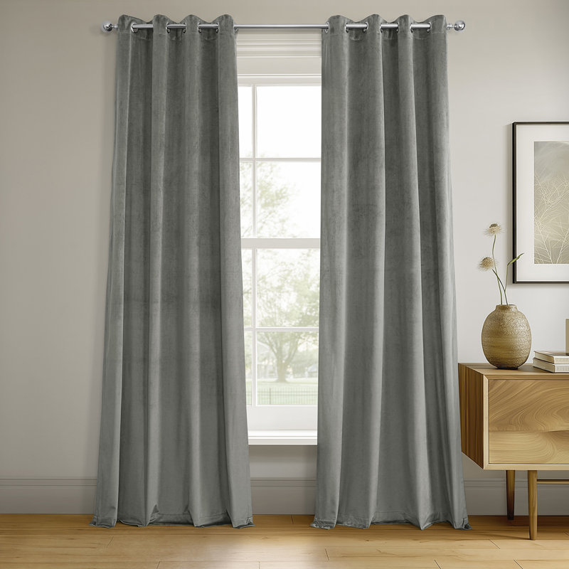 Rafaelita Velvet Thermal Blackout Grommet Single Curtain Panel, 50" W x 108" L, Silver Gray