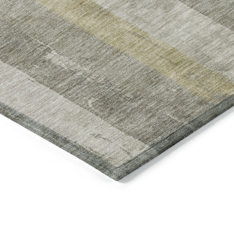Taupe Striped Flat Woven Synthetic Washable Rug