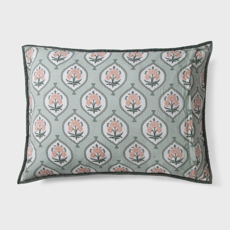 Ensemble de housses de coussin en coton imprimé floral vert Kunj 20" x 26", Standard, Green