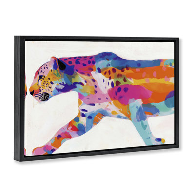 Vibrant Hued Cheetah In Motion Floating Frame, design by Chromatic Storm Studio