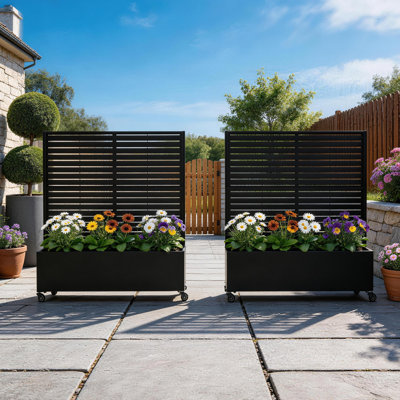 Delaney Metal Planter Box With Trellis And Wheels