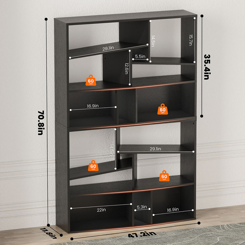 Bibliothèque géométrique à 6 tablettes, 16 cubes, bibliothèque multimédia 