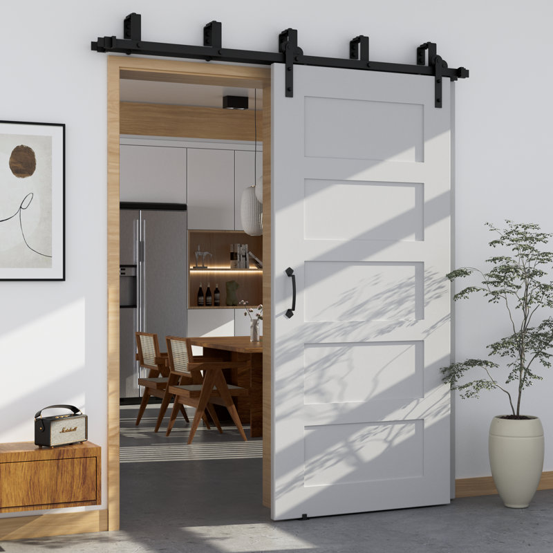 Double Bypass Matte Black Barn Door Hardware Kit, 96-inch Track