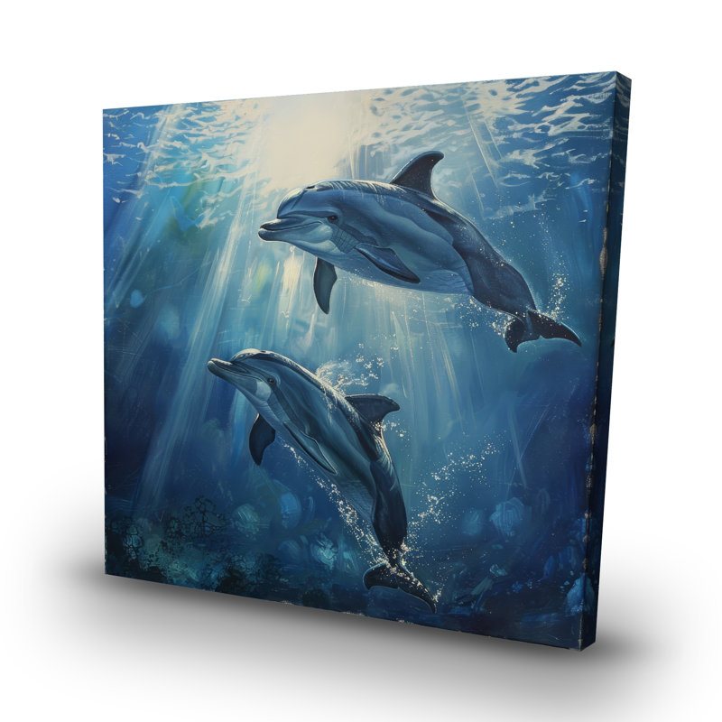 Two dolphins - 32"x32" art on canvas
