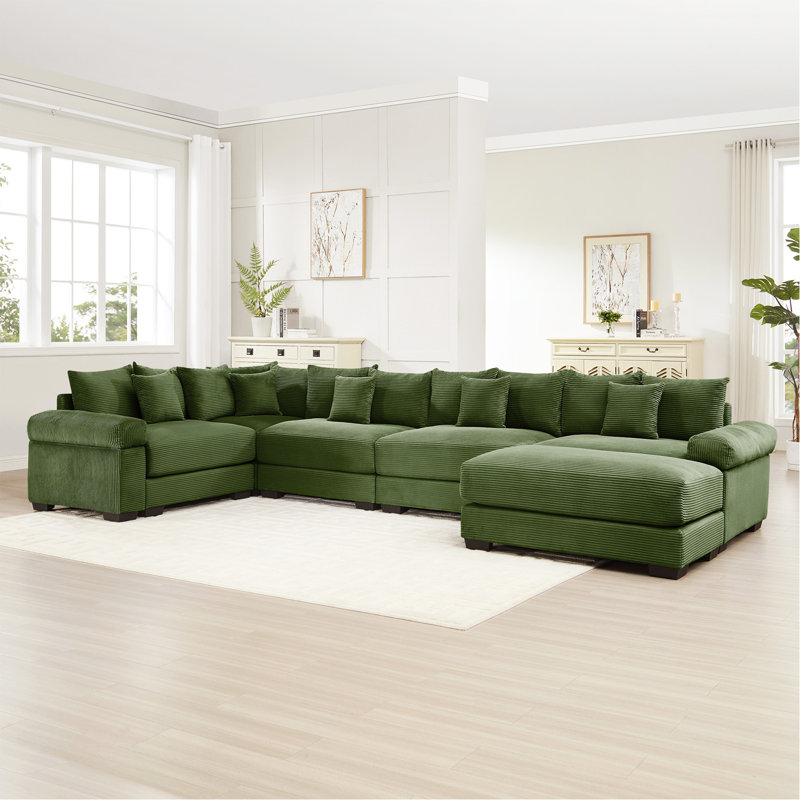 Canapé modulaire surdimensionné surdimensionné en nuage, canapé modulaire convertible, accoudoirs très larges avec repose-pieds, tissu en velours côtelé de qualité supérieure, conception ergonomique, assemblage facile, pour le salon, vert