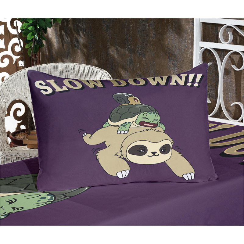 Multicolore drap-housse et coussin décoratif Ambesonne Sloth, Ensemble de draps pour lit simple + 3 pièces supp