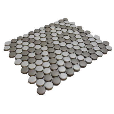 Matte Gray & White Penny Round Mosaic 9x10 Porcelain Tile for Kitchen Backsplash & Bathroom Wall (Set of 20)