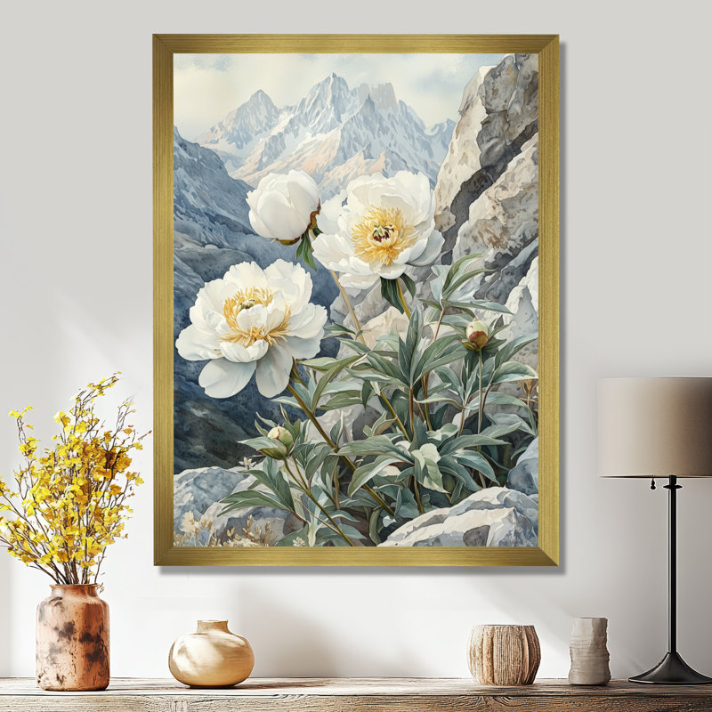 Chalda - Art mural sur toile florale, H 20 po x l 12 po, Reproduction encadrée d'une seule photo, Doré