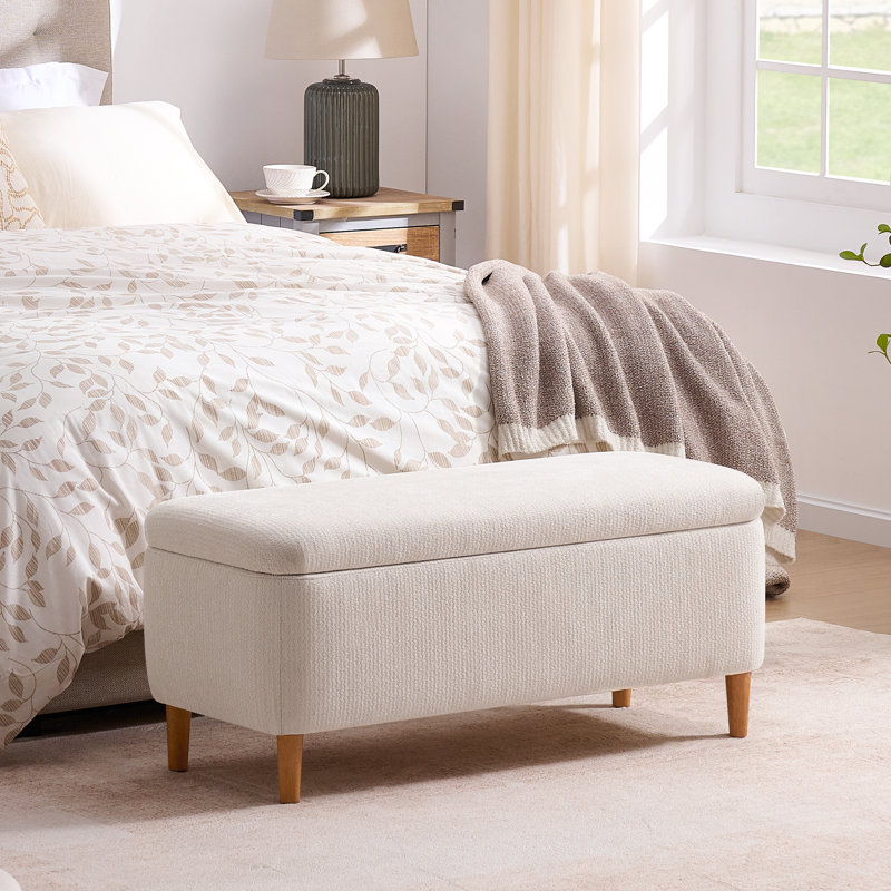 39.4"W Polyester Upholstered Storage Bench, Beige